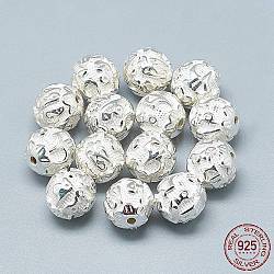 925 perles om en argent sterling, ronde avec om mani padme hum, couleur d'argent, 10.5mm, Trou: 1.6mm
