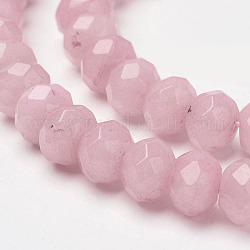 Natürliche weiße Jade perlen Stränge, Rondell, facettiert, gefärbt, rosa, 8x6 mm, Bohrung: 1 mm, ca. 64 Stk. / Strang, 15.6 Zoll
