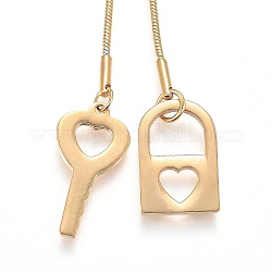 Collar de lazo ajustable de 304 acero inoxidable, collares deslizantes, con cadenas de serpiente, llave de corazón y candado, dorado, 26.77 pulgada (68 cm)