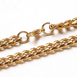 304 de acero inoxidable collares de cadena de cadena del encintado trenzado, con cierre de langosta, dorado, 21.6 pulgada (55 cm)