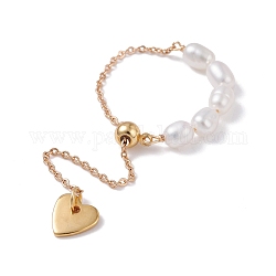 Infinity heart love dangle slider bague pour fille femmes, bague en perles de nacre naturelle, or, diamètre intérieur: 7~26 mm