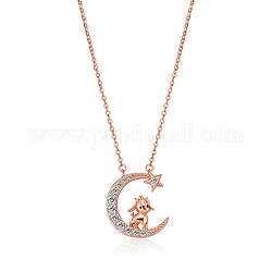 Китайское зодиакальное ожерелье овечье ожерелье 925 стерлингового серебра из розового золота ягненок на луне кулон ожерелье циркон луна и звезда ожерелье милые животные ювелирные подарки для женщин, овца, 15 дюйм (38 см)