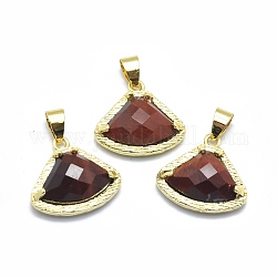 Natural Tiger Eye Pendants, with Brass Findings, Triangle, Faceted, Golden, 17.5x19x6.5mm, Hole: 3.5x5mm