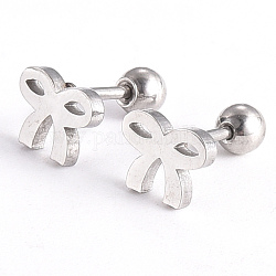 201 Stainless Steel Barbell Cartilage Earrings, Screw Back Earrings, with 304 Stainless Steel Pins, Bowknot, Stainless Steel Color, 6x8x2mm, Pin: 1mm