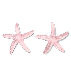 Cabochon di animali marini in resina traslucida, stelle marine glitterate, roso, 37x39x6mm