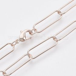 Fabricación de collar de cadena de clip de papel ovalado redondo de latón, con cierre de langosta, oro rosa, 18.7 pulgada (47.5 cm), link: 20x6.5x1 mm