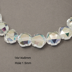 Electroplated Glass Beads, Faceted, Flower, Clear, 14x14x8mm, Hole: 1.5mm