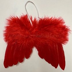 Plume d'aile d'ange mini poupée, avec corde de polyester, pour le bricolage moppet créations accessoires de photographie pour enfants accessoires de décoration, rouge, 180x140mm