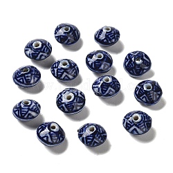 Perles en porcelaine manuelles, porcelaine bleue et blanche , rondelle, bleu minuit, 13x9.5mm, Trou: 1.6mm
