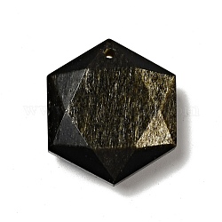 Ciondoli d'oro obsidian d'oro naturale, sfaccettato, esagono, 31x27x10mm, Foro: 1.6 mm