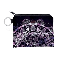 Bolsos de poliéster, bolso de mano con cremallera y llavero, rectángulo con flor mandala, estilo de hebilla al azar, púrpura, 12x9.5 cm