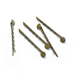 Железные фурнитуры шпильки Bobby Pin, с плоской круглой лоток, без никеля , античная бронза, 58x2 мм
