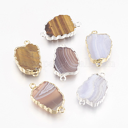 Connettori di collegamenti di pietre preziose miste naturali, con accessori di ottone, pepite, colore misto, 20~26x12~16x3~3.5mm, Foro: 1.5 mm
