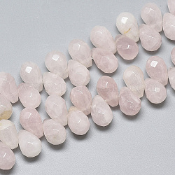 Natürlichen Rosenquarz Perlen Stränge, oben gebohrte Perlen, facettiert, Träne, 9~9.5x6 mm, Bohrung: 0.8 mm, ca. 44 Stk. / Strang, 7.6 Zoll