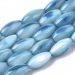 Perles de coquillages naturels d'eau douce, teindre, riz, lumière bleu ciel, 11x5mm, Trou: 0.8mm, environ 32 pcs / brin, 13.98 pouce (35.5 cm)