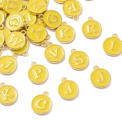 Vergoldete Legierungs-Emaille-Anhänger, emaillierte Pailletten, flach rund mit zufällig gemischten Buchstaben, golden, 14x12x2 mm, Bohrung: 1.50 mm