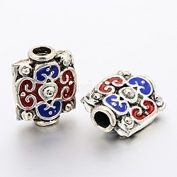 Antique Silver Tone Brass Enamel Beads, Imitation Indonesia Style, Rectangle, Cadmium Free & Lead Free, Colorful, 14x11.5x7.5mm, Hole: 3mm