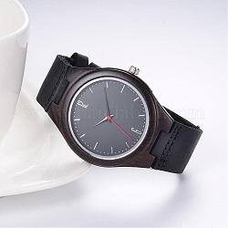 Montres en cuir, avec les accessoires en alliage de cadran de montre en bois, noir, 250x23x2.5mm, cadran montre: 53x47x11 mm, boitier montre: 37 mm