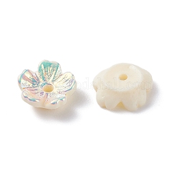 Vacuum Plating Resin Beads Cap, AB Color Plated, DIY Accessories, Flower, Light Goldenrod Yellow, 8x3mm, Hole: 1.2mm