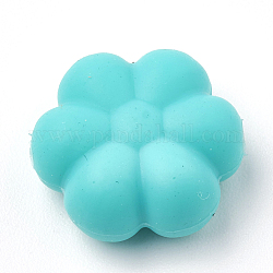 Food Grade Eco-Friendly Silicone Beads, Chewing Beads For Teethers, DIY Nursing Necklaces Making, Flowerr, Turquoise, 14x13x6mm, Hole: 2mm
