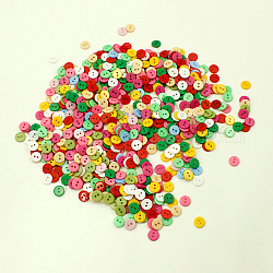 Colorful Zwei-Loch-Knöpfe, Harz-Taste, Flachrund, Mischfarbe, ca. 11 mm Durchmesser, Bohrung: 1.5 mm