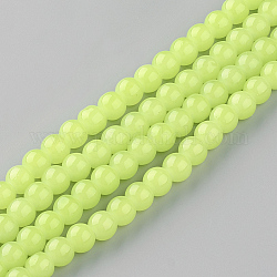 Hornear pintado imitación jade vidrio redondo bolas de cuentas, amarillo verdoso, 8.5~9mm, agujero: 1.5 mm, aproximamente 105 pcs / cadena, 31.8 pulgada