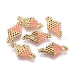 Liens de perles de rocaille japonaises miyuki & toho, motif de tissage, losange, peachpuff, 19~20x10~11x1.8mm, Trou: 1.5mm