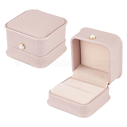 Cajas de regalo de anillo de cuero pu nbeads, con botón de perlas de imitación de hierro y plástico y terciopelo en el interior, para la boda, caja de almacenamiento de joyas, rosa brumosa, 6.5x6.5x4.5 cm