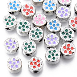 UV-Beschichtung Acryl europäischen Perlen, mit Emaille, Großloch perlen, Mischfarbe, flache runde konkave Punkte, Platin Farbe, 13x8.5 mm, Bohrung: 4 mm