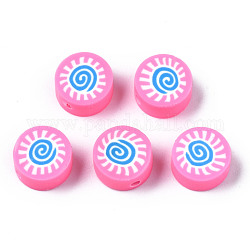 Manuell Polymer Ton Perlen, für DIY Schmuck Bastelbedarf, flach rund mit Sonne, Perle rosa, 9.5x4.5~5 mm, Bohrung: 1.6 mm