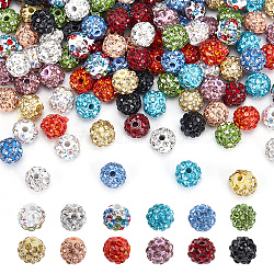 Aricraft 120 pièces 12 couleurs strass pavé boule disco perles, Perles de strass en argile polymère, ronde, couleur mixte, 7.5~8mm, Trou: 1.8mm, 10 pcs / couleur