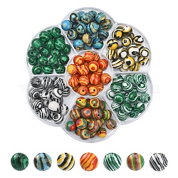 140 pièces 7 styles de perles de malachite synthétiques, teinte, ronde, couleur mixte, 8mm, Trou: 1~1.5mm, 20 pièces / style
