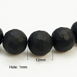 Sintetico pietra nera fili di perline, tinto, sfaccettato, smerigliato, tondo, nero, 12mm