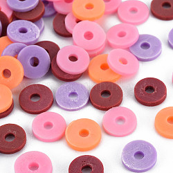 4 couleurs de perles d'argile polymère faites à la main, perles heishi, disque / plat rond, rose perle & orange foncé & marron & lilas, 8x0.5~1.5mm, Trou: 2mm, environ 11500 pcs/1000 g