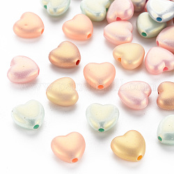 Perles acryliques opaques peintes à la bombe, mat, cœur, couleur mixte, 10.5x11x5.5mm, Trou: 2mm, environ 1310 pcs/500 g