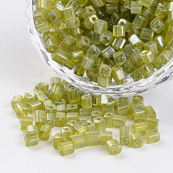 6/0 куб прозрачные цвета жемчуг глянец гальваническим круглое отверстие стекло бисер, оливковый, 3.5~4x2.5~3 мм, отверстие : 0.5 мм, Около 5500 шт / 450 г