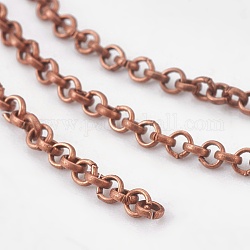 Iron Rolo Chains, Belcher Chain, with Spool, Unwelded, Lead Free & Nickel Free, Red Copper, 2x1mm, about 328.08 Feet(100m)/roll