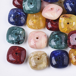 Perles acryliques, style de pierres fines imitation, carrée, couleur mixte, 31~31.5x31~31.5x14~14.5mm, Trou: 3.5~4mm, environ 46 pcs/500 g