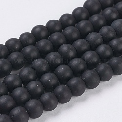 Sintetici pietra nera fili di perline, smerigliato, tondo, nero, misura:circa6mm di diametro, Foro: 1 mm, circa 64pcs/filo, 15.7 pollice