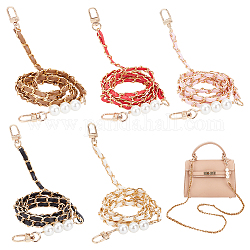WADORN 5Pcs 5 Colors PU Leather & Aluminum Chain Bag Straps, with Alloy Swivel Clasps & Resin Imitation Pearls, for Bag Replacement Accessories, Mixed Color, 119cm, 1pc/color