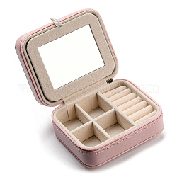 Boîtes à glissière de rangement de bijoux en similicuir rectangle pu, étui de voyage portable avec miroir, pour porte-boucles d'oreilles, cadeau pour les femmes, rose brumeuse, 9x11x5.5 cm