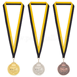 Fingerinspire – médaille de natation en alliage, 3 couleurs, 3 pièce, avec tour de cou à rayures, plat rond, couleur mixte, 500mm, 1 pc / couleur