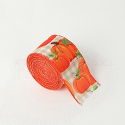 10m感謝祭のテーマのワイヤーリネンリボン  カボチャ模様  ダークオレンジ  2-1/2インチ（63mm）  約10.94ヤード（10m）/ロール