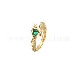 Золотое открытое кольцо-манжета из нержавеющей стали, с каплевидным стеклом, зелёные, размер США 6 (16.5 мм)