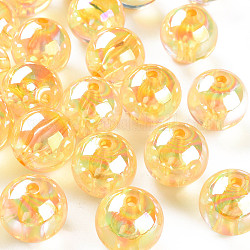 Perles en acrylique transparente, de couleur plaquée ab , ronde, or, 20x19mm, Trou: 3mm, environ 111 pcs/500 g
