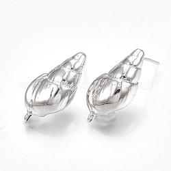 Accessoires de clous d'oreilles en laiton, avec boucle, 925 épingle en argent sterling, forme de coquille spirale, sans nickel, Platine plaqué réel, 20x10mm, Trou: 0.8mm, pin: 0.7 mm
