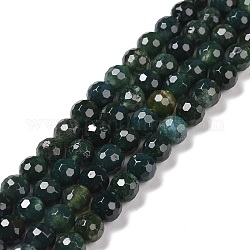 Chapelets de perles en agate mousse naturelle, facetté (128 facettes), ronde, 6mm, Trou: 1mm, Environ 64 pcs/chapelet, 14.96'' (38 cm)
