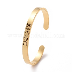 304 bracelet manchette ouvert phase de lune en acier inoxydable pour homme femme, or, diamètre intérieur: 1-7/8~2-3/8 pouce (4.75~5.9 cm)