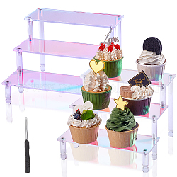 FINGERINSPIRE 2 Sets Acrylic Display Risers 3 Tier Iridescent Display Risers with Screwdriver Colorful Tiered Display Stand Risers 8.6x7.8x5.9 inch Removable Acrylic Shelf Risers for Organizer
