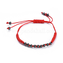 Adjustable Nylon Cord Braided Bead Bracelets, with Brass Beads, Cadmium Free & Lead Free, Gunmetal, 1-1/8 inch~3 inch(2.8~7.7cm)